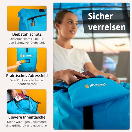 Journext 2 in 1 Rucksack Schutzhülle & Regenschutz/Flight Cover Rucksack/Schutzhülle Flugzeug, Bahn und Bus/Flight Bag/Backpack Cover/Rucksack Schutz (pacific blue, L)