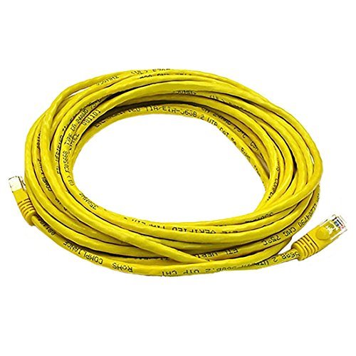 NAC Wire and Cables 25' FT CAT5e Patch Cord Cable Yellow Snagless RJ45 UTP 350 MHz Network RJ45M / RJ-45M Molded 24 AWG Copper Stranded Male to Male Enhanced Category 5e High Speed Ethernet Data
