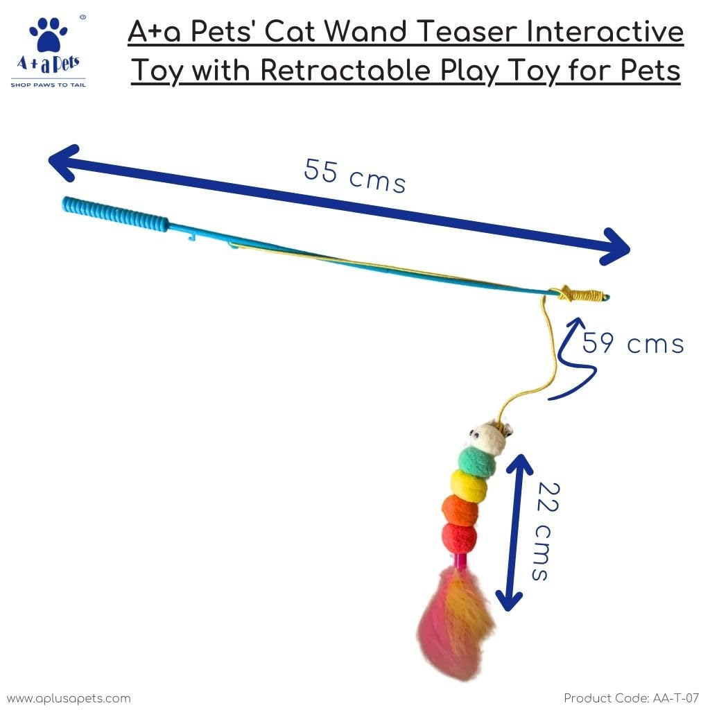 A+a Pets' Cat Wand Teaser Interactive Toy with Feather Tail Play Toy for Cats, Puppies, and Small Animals (Pom) 1
