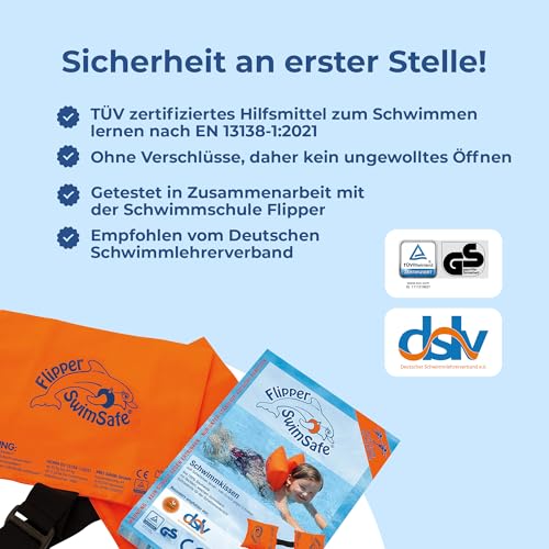 Flipper SwimSafe 1080 - Schwimmkissen für Kleinkinder aus Baumwolle, sichere Schwimmhilfe mit verstellbarem Gummiband zum Schwimmen lernen