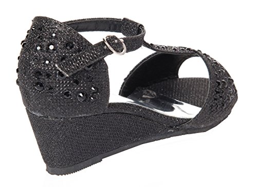 Image of Olivia K Girls Glitter and Rhinestone Open Toe Wedge Heel (Toddler /Little Girl)