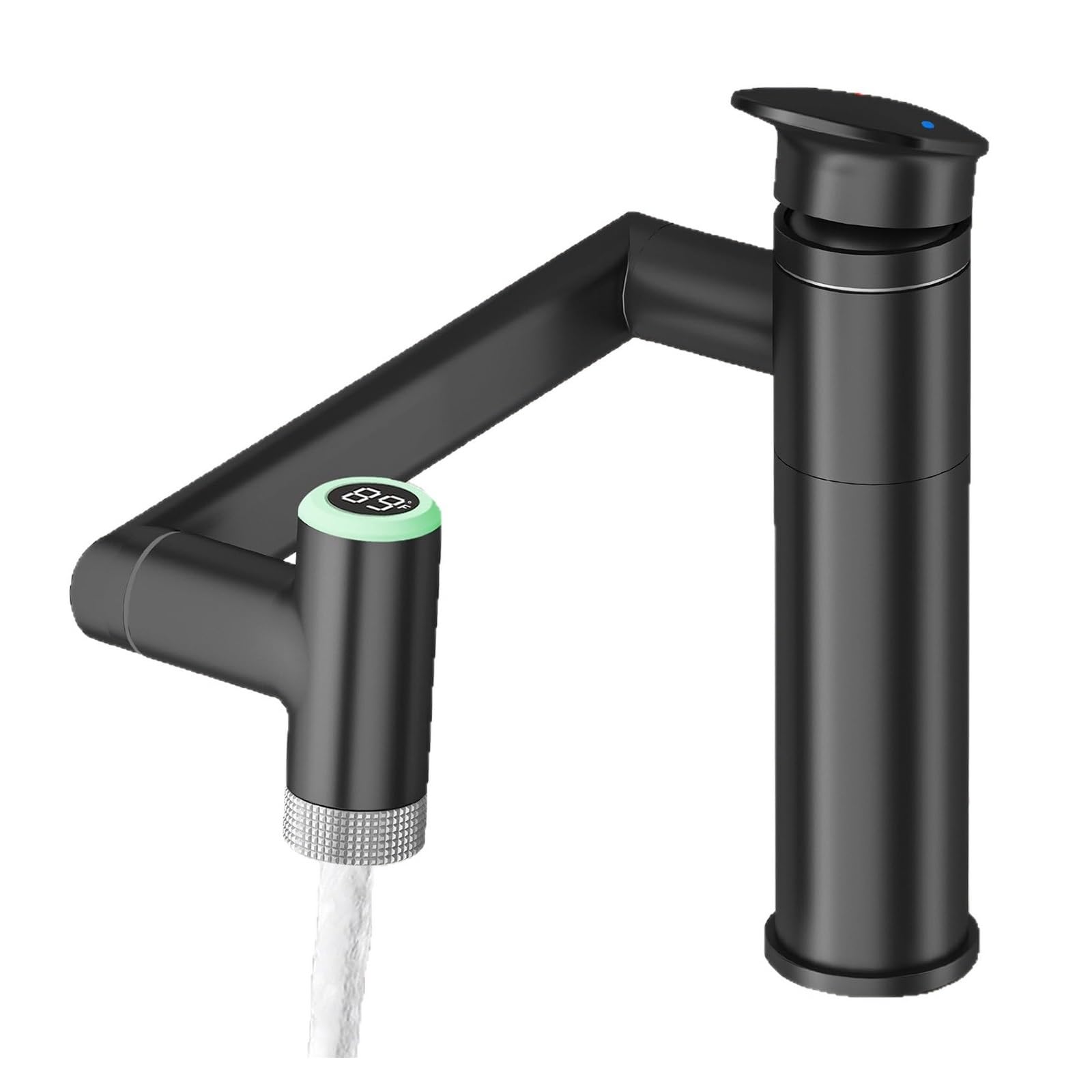 1080 Rotatable Bathroom Faucet, Height Adjustable Basin Sink Mixer with LED Temperature Display,Safe and Reliable(Nero)