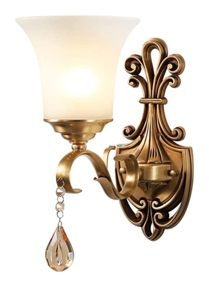 JKJZSALJ Wall Mount Fixtures Wall Mounted Light -Copper Finish Wall Lamp Lighting Fixture, Classic Wall Light With Glass Lampshade Brass Wall Sconce,2 Lights,1 Light