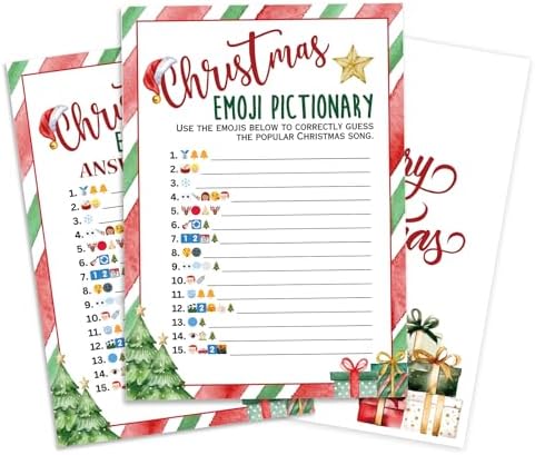 Christmas Party Games Cards, Xmas Song Emoticons Pictionary Game ...