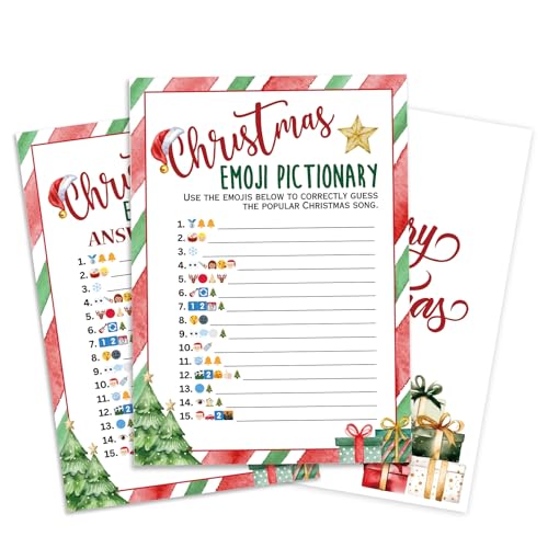 Christmas Party Games Cards, Xmas Song Emoticons Pictionary Game ...