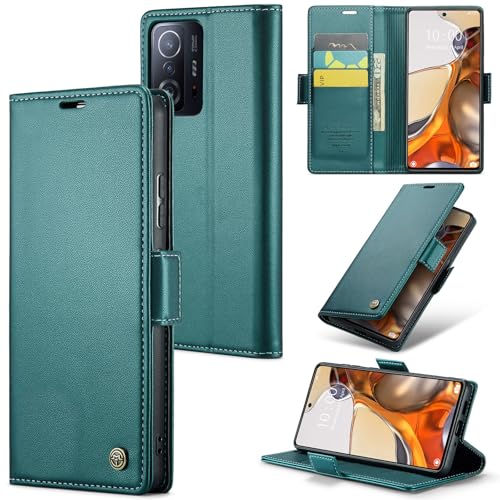 Rerzoiro Handyhülle für Xiaomi 11T 5G / Xiaomi 11T Pro 5G Hülle Premium PU Lederhülle Klappbar Flip Case [RFID Blocker] Tasche Magnet Kartenfach Klapphülle Schutzhülle für Xiaomi 11T 5G Türkis