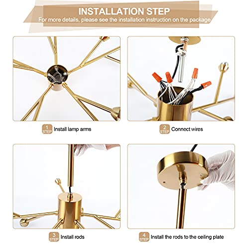 Weesalife Sputnik Chandeliers for Dining Room Light Fixtures,Modern Crystal Chandeliers for Living Room,15 Lights Gold Mid Century Brass Lighting Fixtures for Kitchen Island Bedroom Entryway - Image 9