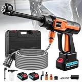 Cordless Pressure Washer, 120Bar/1740PSI Portable Pressure Washers, 6 in 1 Battery Pressure Washer with LCD Display&2 Batteries&5M Hose, Cordless Power Washers for Patio/Car/Floor Garden Cleaning