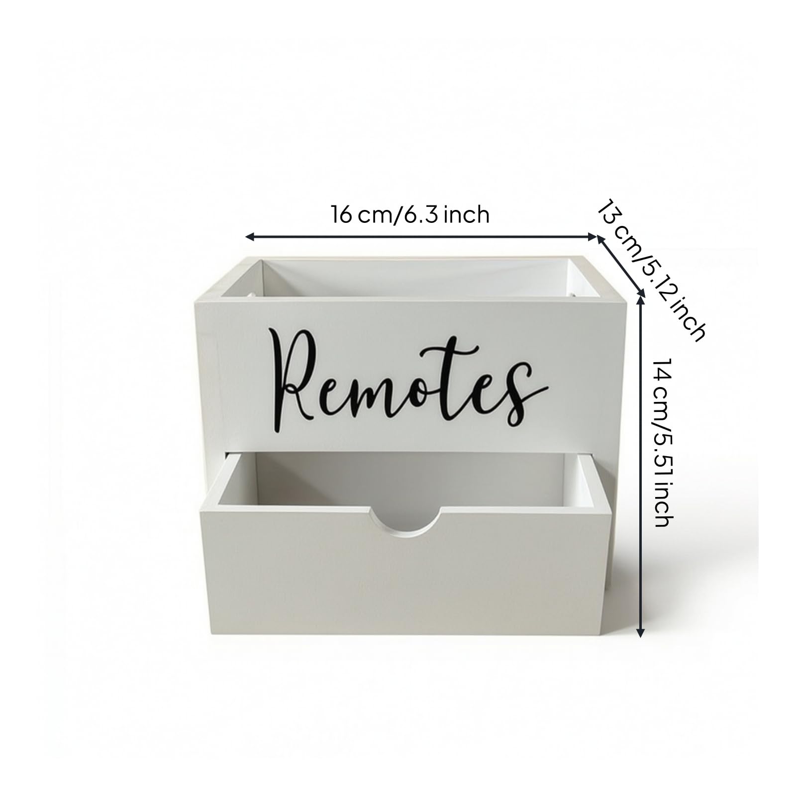Organizador de Escritorio Caja Almacenamiento Soporte Controles Cajón Madera Maciza con Compartimento Hueco Laterales Superficie Pintada Lisa Adecuado, Blanco