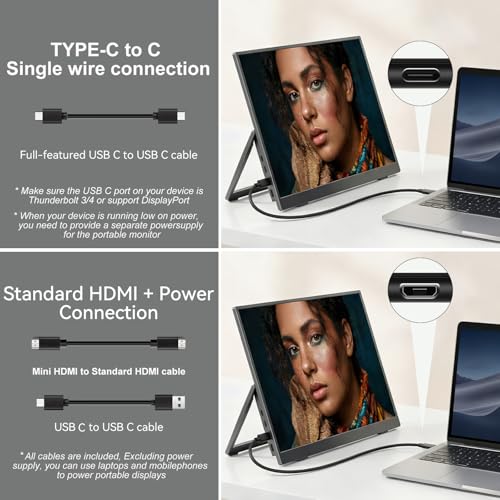 Image of 15.6 Inch Portable Monitor,1920x1080P IPS FHD Screen with 100% sRGB 60HZ,Ideal for Gaming, Travel Monitor with Speaker HDMI USB-C Second Screen for Laptop IOS PC Xbox PS4 /5, VESA Mountable