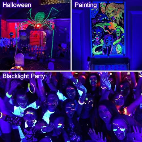MEEKBOS 2er-Set UV Schwarzlicht Strahler 300W, LED Blacklight Fluter mit Stecker, IP65 Wasserdicht, 385–400 nm für Schwarzlichtparty, Glow-Effekt, Halloween, Outdoor-Deko