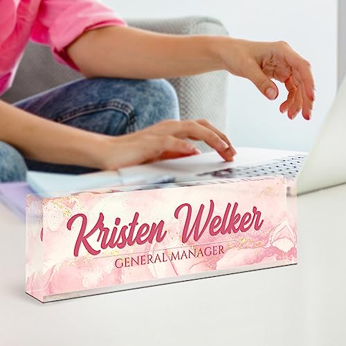 Image of Name Plate for Desk, Desk Name Plate Personalized, Office Decor for Women Men, Acrylic Desktop Accessories, Office Appreciation Gifts for Boss Social Workers Nurse Teacher Employee (Pink Coast)