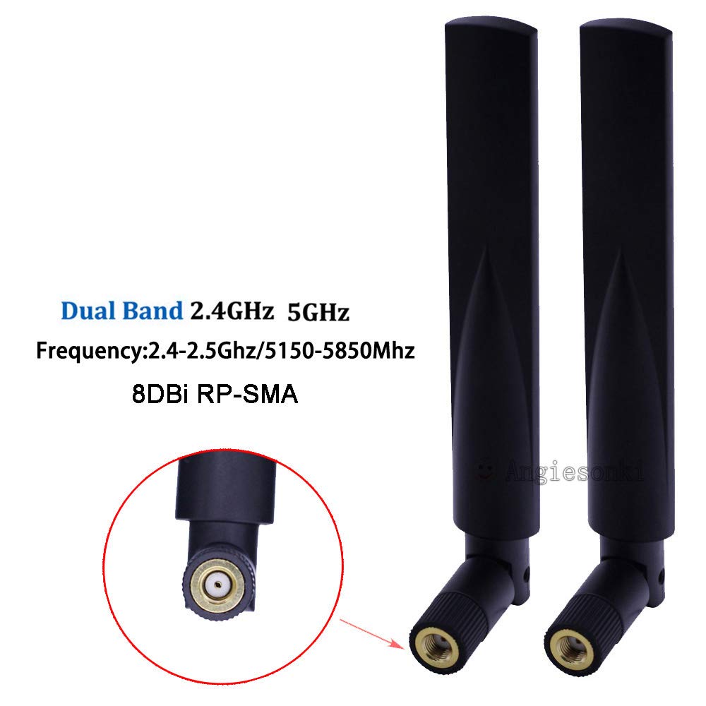 8dBi 2.4G/5G Dual Band 5.8MHz Wireless WiFi Router Antenna with RP-SMA Jack Male (Two Pieces)