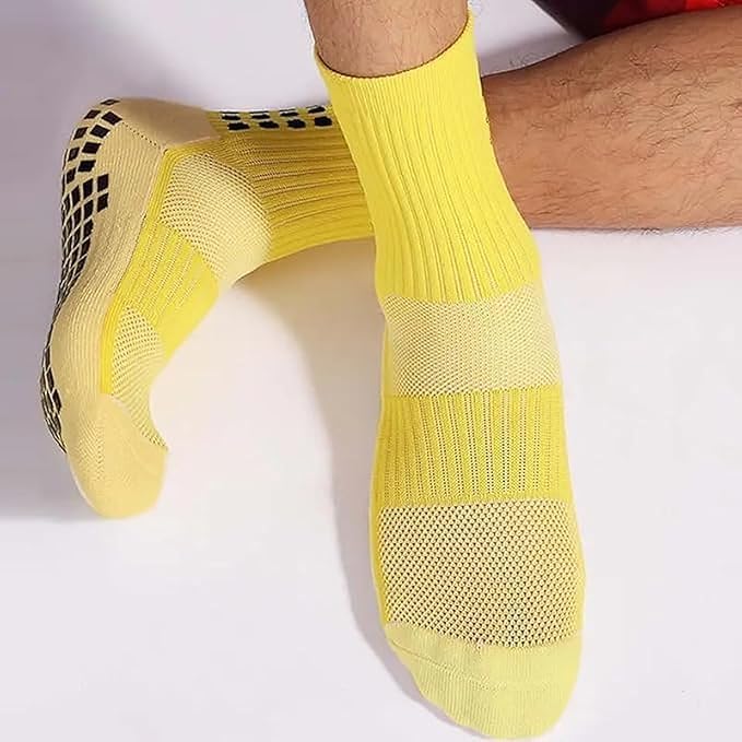 Image of Hi-Tech Performance Athletic Grip Socks for Men & Women Crew Length, Anti-Slip Rubber Grip socks for footballer, Thick Cushion Sports Socks for Running, Gym, Training