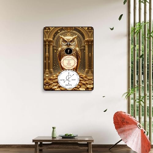 Image of SAF Golden Owl Wall Art Black Framed Sparkle Laminated Poster with Wealth & Success Sigil Design | Vastu Owl Painting for Home Office Decor Positive Energy (14 Inch x 11 Inch) K-36106