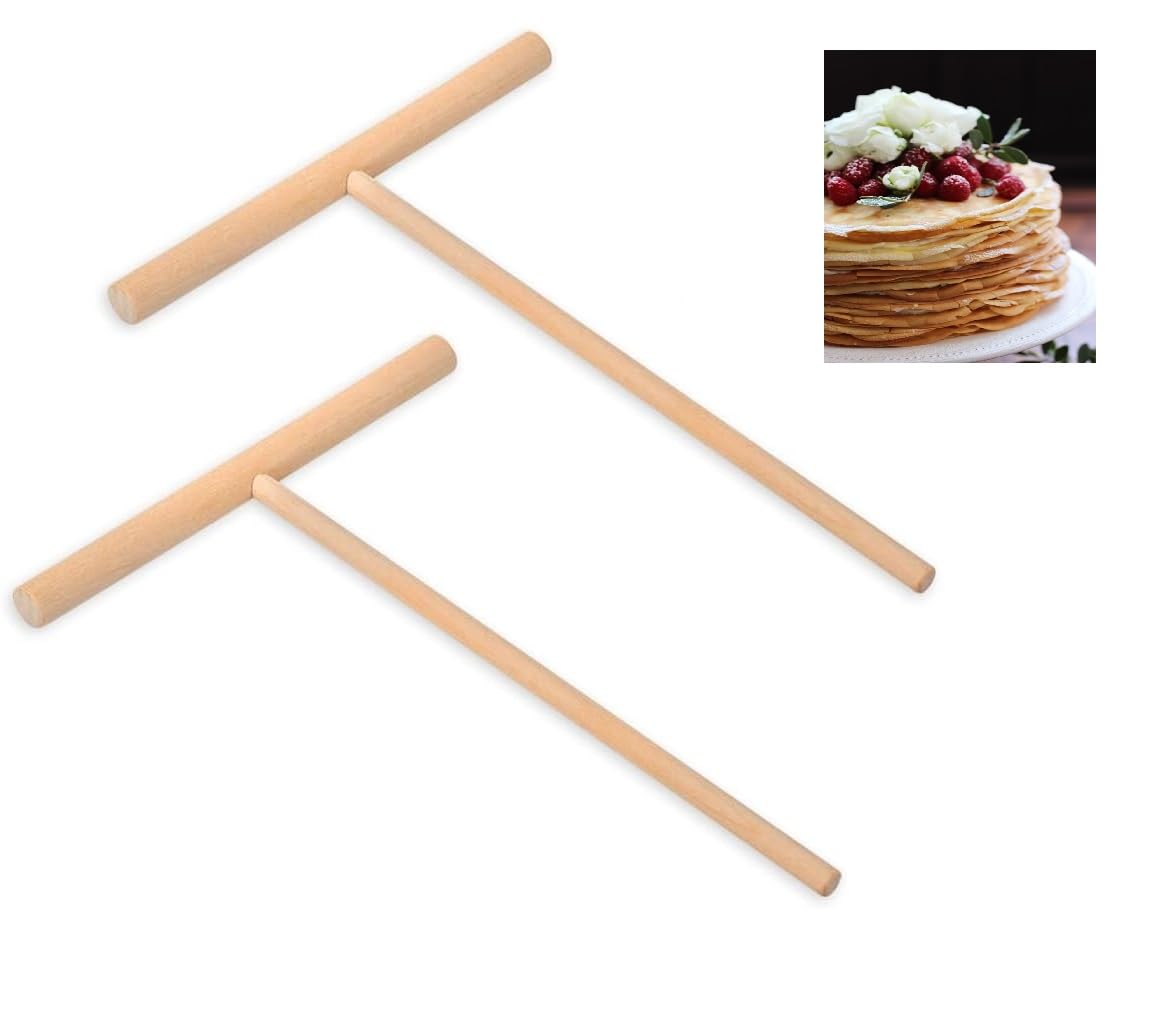 Esparcidor de crepé, paquete de 2 herramientas de madera natural en forma de T, 6.1 x 4.7 pulgadas para crepes y panqueques