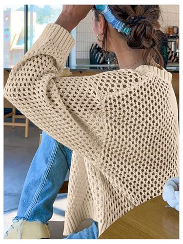 GORGLITTER Women's Crochet Cardigans Hollow Out Button Down Long Sleeve Boho Knit Sweater2