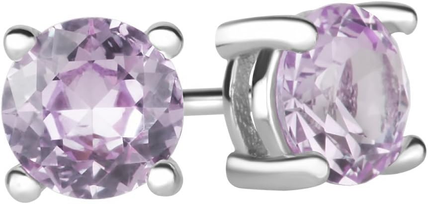Sterling Silver Created Alexandrite Round Stud Earrings, Hypoallergenic