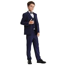 mintgreen Completo blazer da ragazzo 3 pezzi set outfit da paggetto Tuexdo blazer + gilet + pantaloni 5-12 anni, Blu scuro, 13-14 Anni