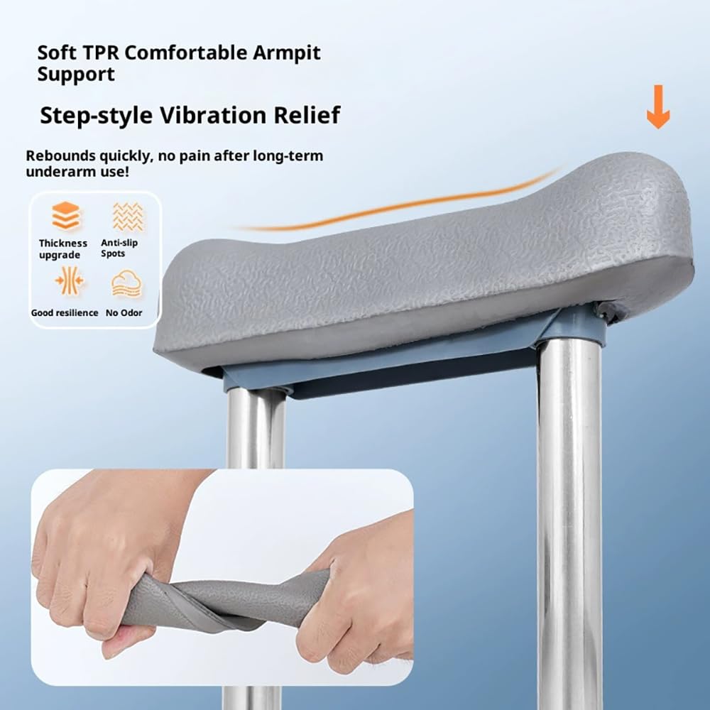 Muletas Axilares 1 Par (2 Piezas) – Altura Ajustable 118-164cm 19 Niveles Regulables，con Amortiguación y Plegable, Aluminio y Almohadillas de Goma Soportan 150kg, para Mayores o Post-Cirugía (plata)