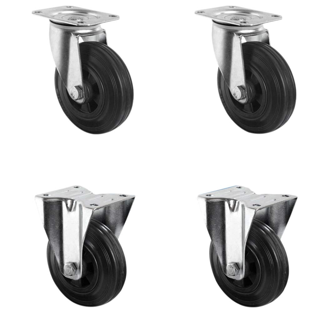 SETSPFP200P4S4R0N Rollensatz 2 Lenkrollen, 2 Bockrollen, Polypropylen, Vollgummi, Durchmesser 200 mm, Transportrollen, Rollenlager, Traglast 615 kg (4-er Pack)