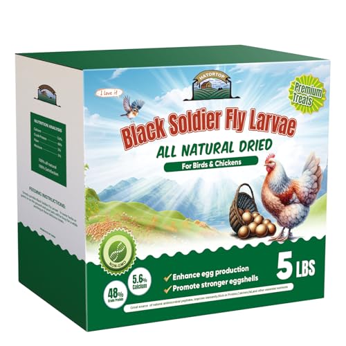 HATORTOP 5LB Dried Black Soldier Fly Larvae for Chickens Treats Bulk Non GMO BSF Larvae 85X More Calcium Than Dried Mealworms for Laying Hens Chicken Worms for Wild Birds