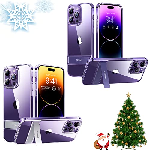 TORRAS MoonClimber Designed for iPhone 14 Pro Case Clear with Stand, Ultra Clear Shockproof, Clear & Rebecca Purple