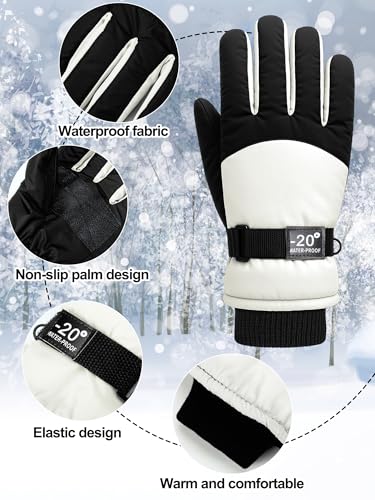 Image of SATINIOR 2 Pairs Kids Waterproof Winter Snow Gloves Ski Gloves for Boy Girl Outdoor Warm Thickening Snowboard