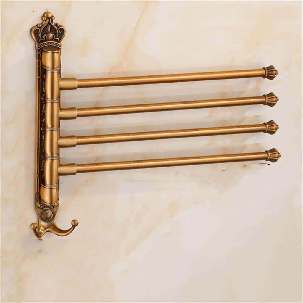 Bathroom Swivel Towel Bar with Hooks Wall Mounted Arm Rack Antique Aluminum Rail Holder with