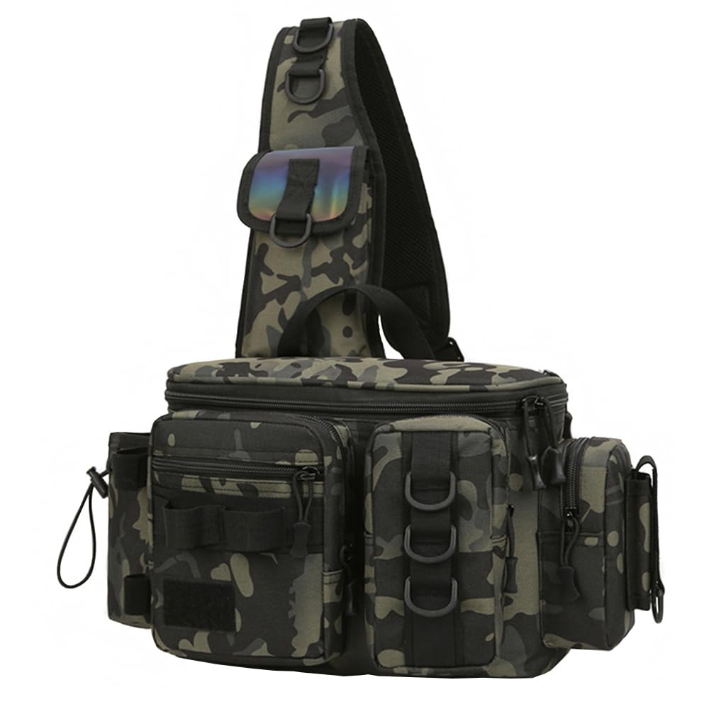 Bolsa de pesca de carpa, bolsa de almacenamiento multifuncional para aparejos de pesca al aire libre, 42 cm x 17 cm x 21 cm, bolsa impermeable para senderismo, caza, pesca (negro)