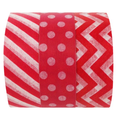 Wrapables Ravishing Red Japanese Washi Masking Tape (Set of 3), 10M L x 15mm W by Wrapables - Used condition - US$12.75