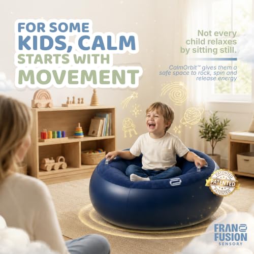 Image of CalmOrbit Inflatable Sensory Spinning Chair for Kids, Sensory Toys for Kids with Autism & ADHD, Giftable 360 Spin Rocking Chair, Kids Sensory Chair, Autism Sensory Products for body coordination. Blue