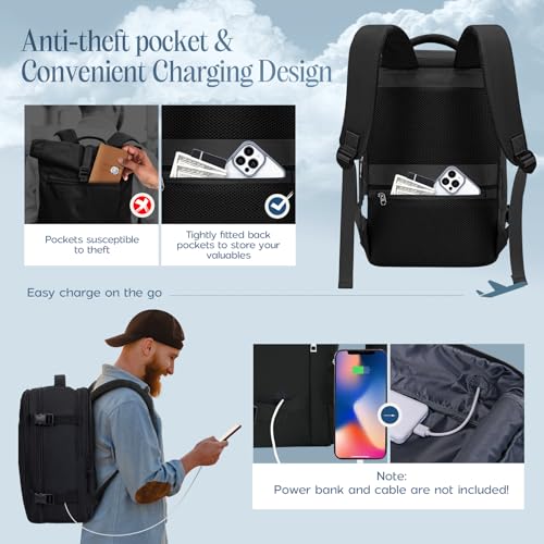 Xkdoai for Ryanair Cabin Bags 55x40x20, Travel Backpack with TSA Approved Clear Bag, Priority Cabin Bag Anti Theft Carry-ons Hand Luggage Bag Airline Approved Casual Daypack - Image 3