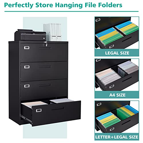 Miiiko Lateral File Cabinet 4 Drawer, Office Filing Cabinet With Lock, Large Deep Drawers Locked By Keys, Metal Storage File Cabinet For Hanging Files Letter/Legal/F4/A4 Size #TOP1