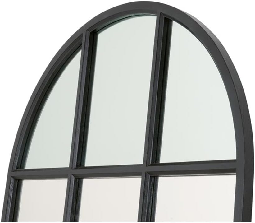 Pemberly Row 46" x 84" Arched Floor Mirror, Solid Oak Frame, Matte Black Finish, Oversized Design, Double Lamb's Tongue Edge Detail, Transitional Style, Ideal for Bedroom, Living Room, Entryway Decor