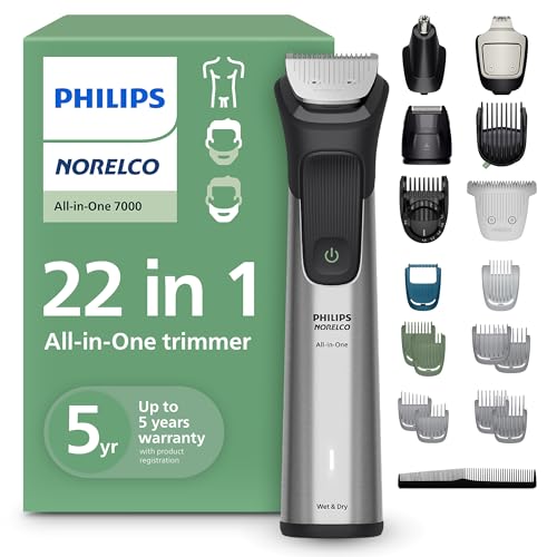 Philips Norelco All-in-One 7000 Series 22-Piece Trimmer - Electric Shaver and Clipper for Face, Beard, Head & Body, Self-sharpening Full Metal Blades,...