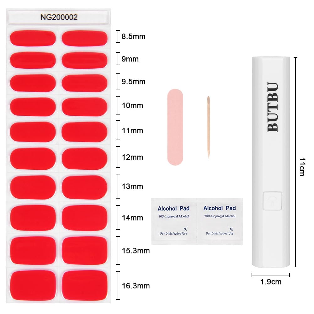 Unghie Gel Adesive UV, 20 Pezzi Smalto Adesivo per Unghie, UV Pellicola per Unghio Autoadesiva, con Lampada UV e Lima per unghie Attrezzo, per Unghie Arte DIY (Rosso)