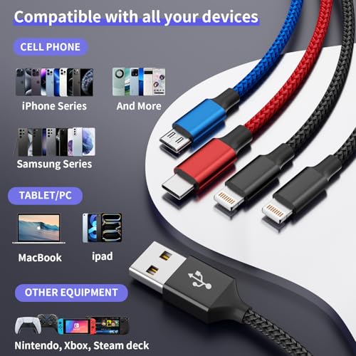 Image of MPATIBY Travel 4 in 1 Multi Charging Cable with Dual IP /Type C /Micro USB, 2Packs 5FT Car Accessories iPhone Charger Cord for Multiple Devices, Universal USB Cable for iPhone17-8 /iPads /Tablets and More