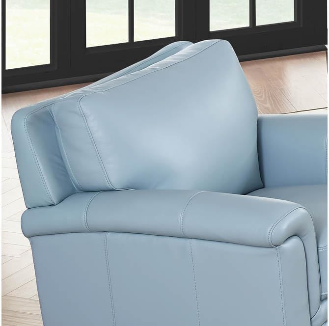Hydeline Westcott Top Grain Leather Sofa and Chair Set, Spa Blue, Memory Foam and Pocket Coils