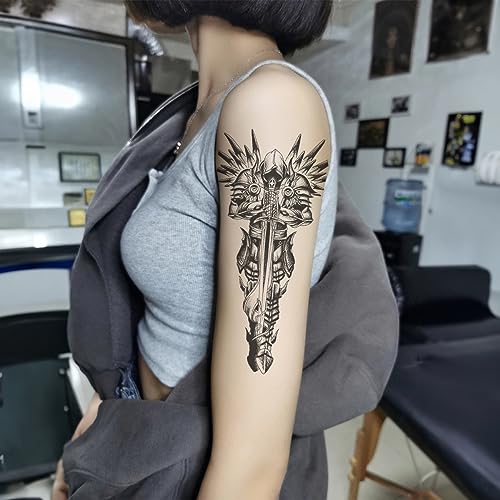 Large Temporary Tattoos for Women 10 Sheets of Realistic Compass Tattoos for Girls Semi Permanent Sleeve Tattoos Waterproof Fake Tattoo Stikers include God of War, God of Death, Arrow