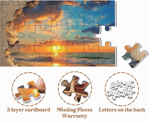 Beach Sunset Puzzles for Adults 1000 Pieces, Ocean Starfish Seashell Jigsaw Puzzles, Vintage Beach Shells Puzzle as Wall Decor by PPuzzling - Image 5