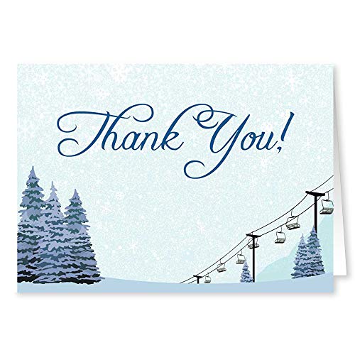 Carte de remerciement ski pour correspondance hiver et fête