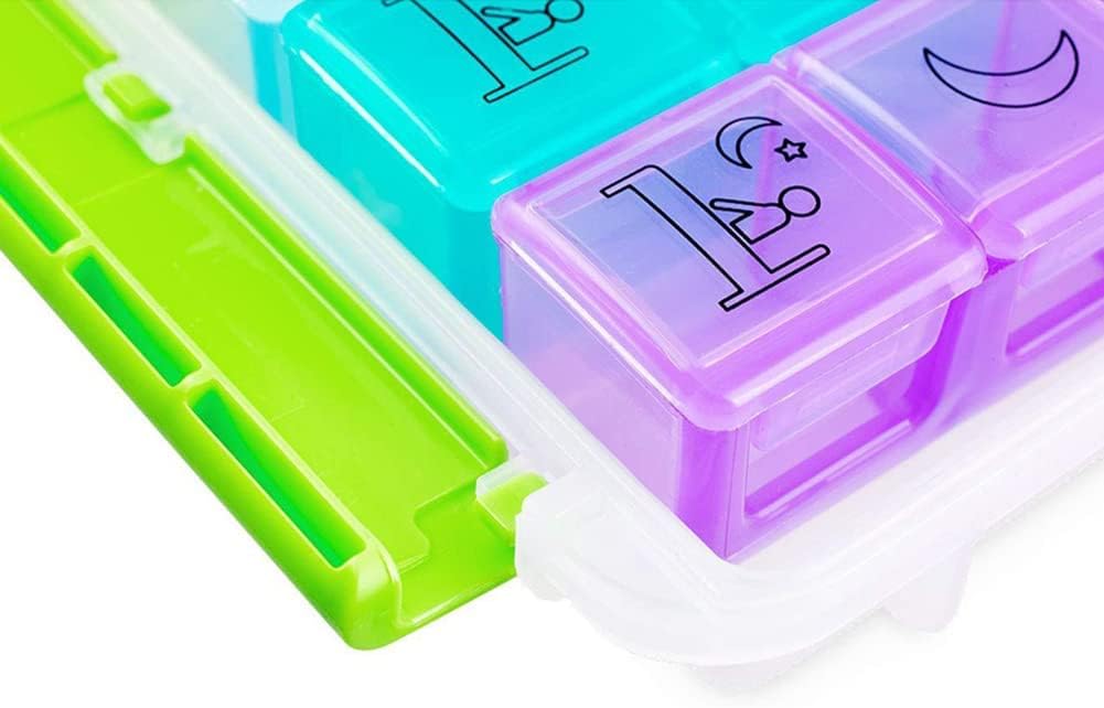 organizador de pastillas diario, 7 Días 4 Compartimentos 7 Días Mañana Mediodía Tarde Noche 7 Días Caja de Medicamentos Tabletas Caja Semanal con Compartimentos Grandes for Medicamentos, Vitaminas, Ac