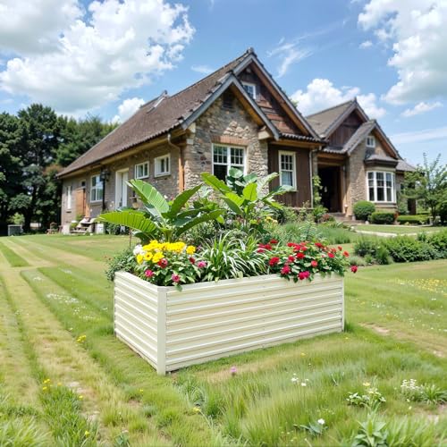 Raised Garden Bed 6x3x2ft, Galvanized Raised Garden Beds Outdoor for Vegetables Flowers Herbs, Steel Large Deep Planter Box, Tall Raised Garden Bed with 3ftx30ft Weed Barrier Fabric and Glove, Beige by BUTUNITA - Used condition - Image 2