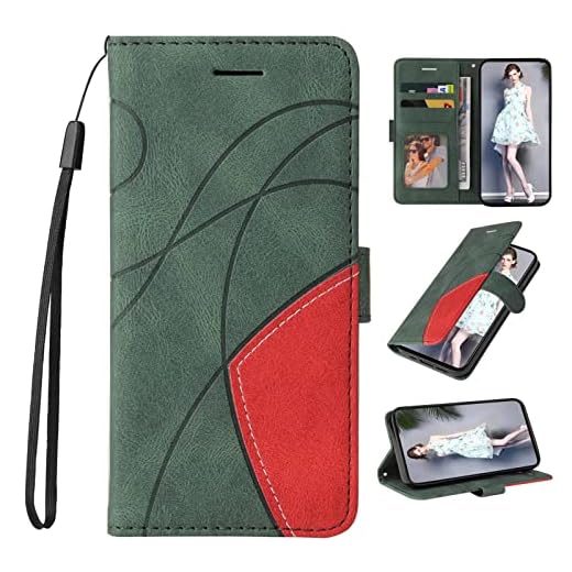 FMPC Fodral kompatibelt med Huawei P8 lite2017/P9 lite 2017/Honor 8 lite, flip mobiltelefonfodral stativ TPU plånbok magnetiskt vikbart fodral läderväska fodral för Huawei Honor 8 lite/P9 lite 2017, grön