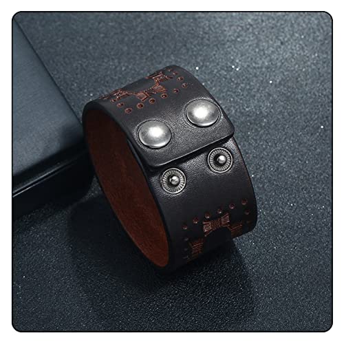 Image of Punk Rock Print Pattern Wristband Wide Leather Cuff Bracelet