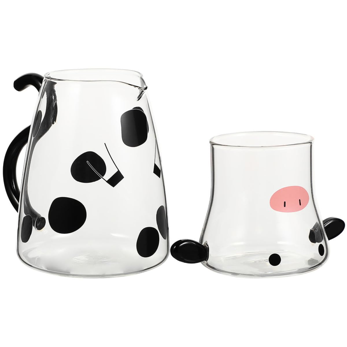 Jarra de Agua Fría de Vidrio Diseño de Vaca 1800 Ml Taza a Juego para Hogar y Restaurante Dispensador de Agua Fría y Jarra de Leche Forma de Cristal para Jugos y Té