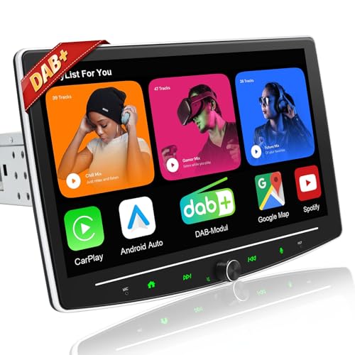 Android 12 Autoradio mit Bildschirm DAB+, 10.1 Zoll Wireless CarPlay & Android Auto 1Din Autoradio mit Display, 1 Din Car Play Radio mit Bluetooth WiFi Navi FM RDS GPS SWC USB EQ