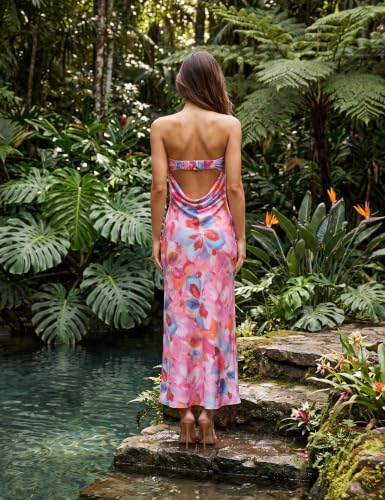 Image of Realtix Summer Satin Strapless Backless Maxi Dress for Women Wedding Guest
