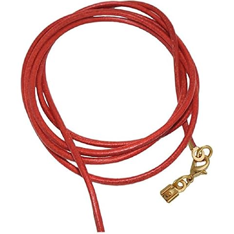 unbespielt Leather Cord Necklace for Pendant Red Men Women Lobster Clasp Gold Plated 1 m x 2 mm Shortenable Cover